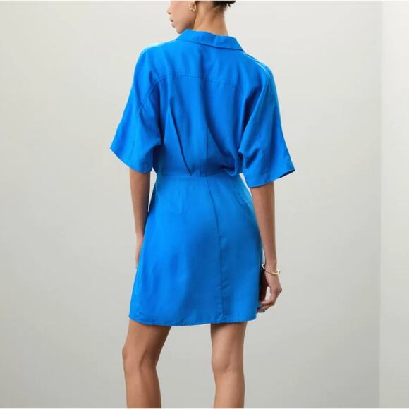 Thakoon Cerulean Blue Shirt Dress Size 12 Career Blouson Tie Waist Designer $310 - Picture 3 of 13